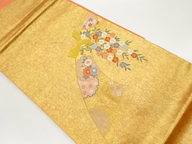 JAPANESE NAGOYA OBI / BRONZE FOIL / WOVEN SNOWFLAKE